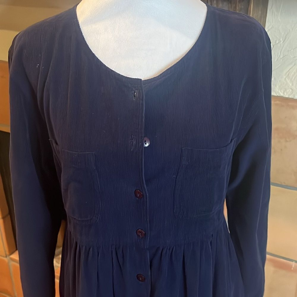 Persaman Navy Blue Corduroy Long Sleeve Empire Waist Dress, size M - Picture 2 of 10